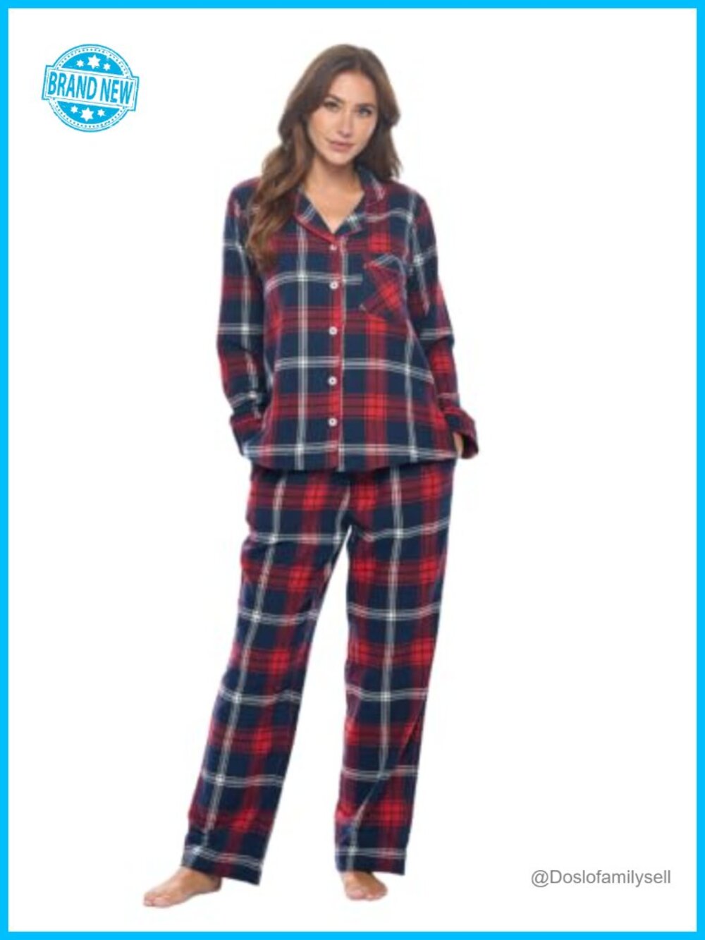 Flannel Plaid Pajama Set Long Sleeve Button Down PJs
